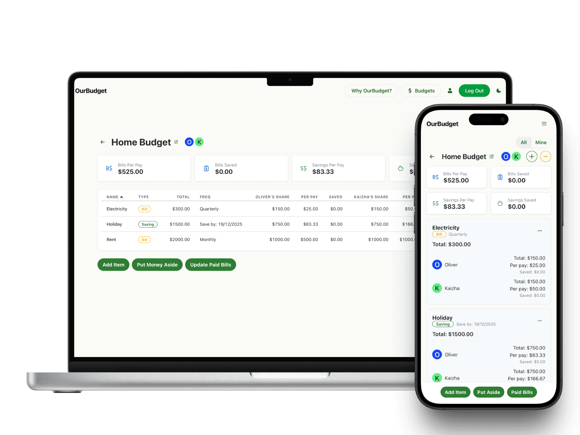 OurBudget app preview